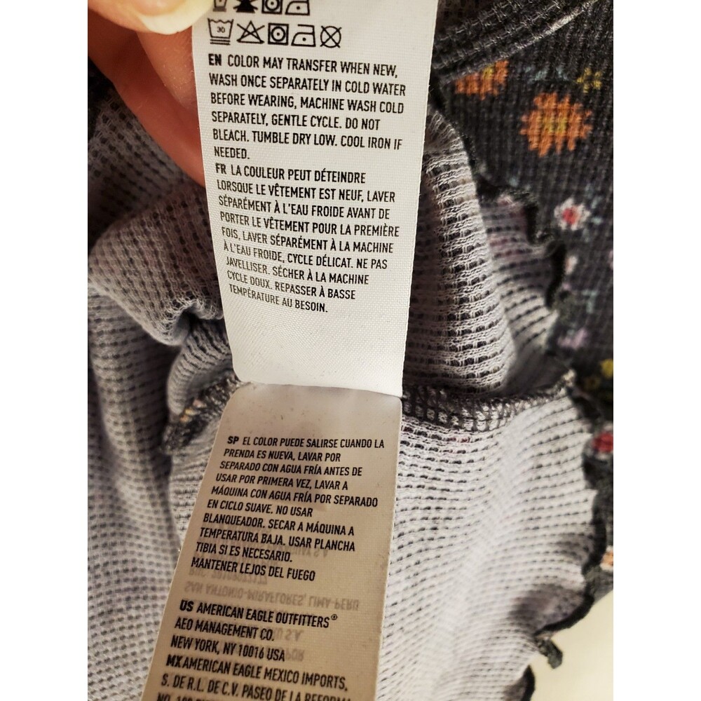 American Eagle Womens Y2K Style Floral Baby Tee Sz M Ribbed Crop - Picture 5 of 8